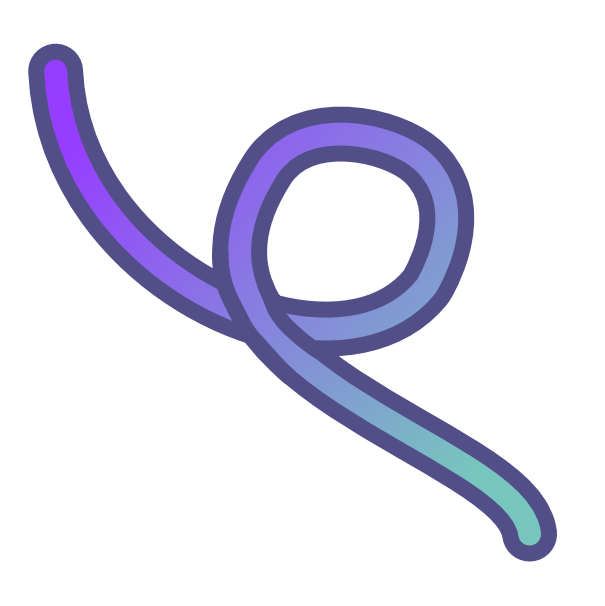 A purple line starting in the top right corner forms a loop and ends in the bottom right corner. The inside of the line grades from purple to greenish blue.
